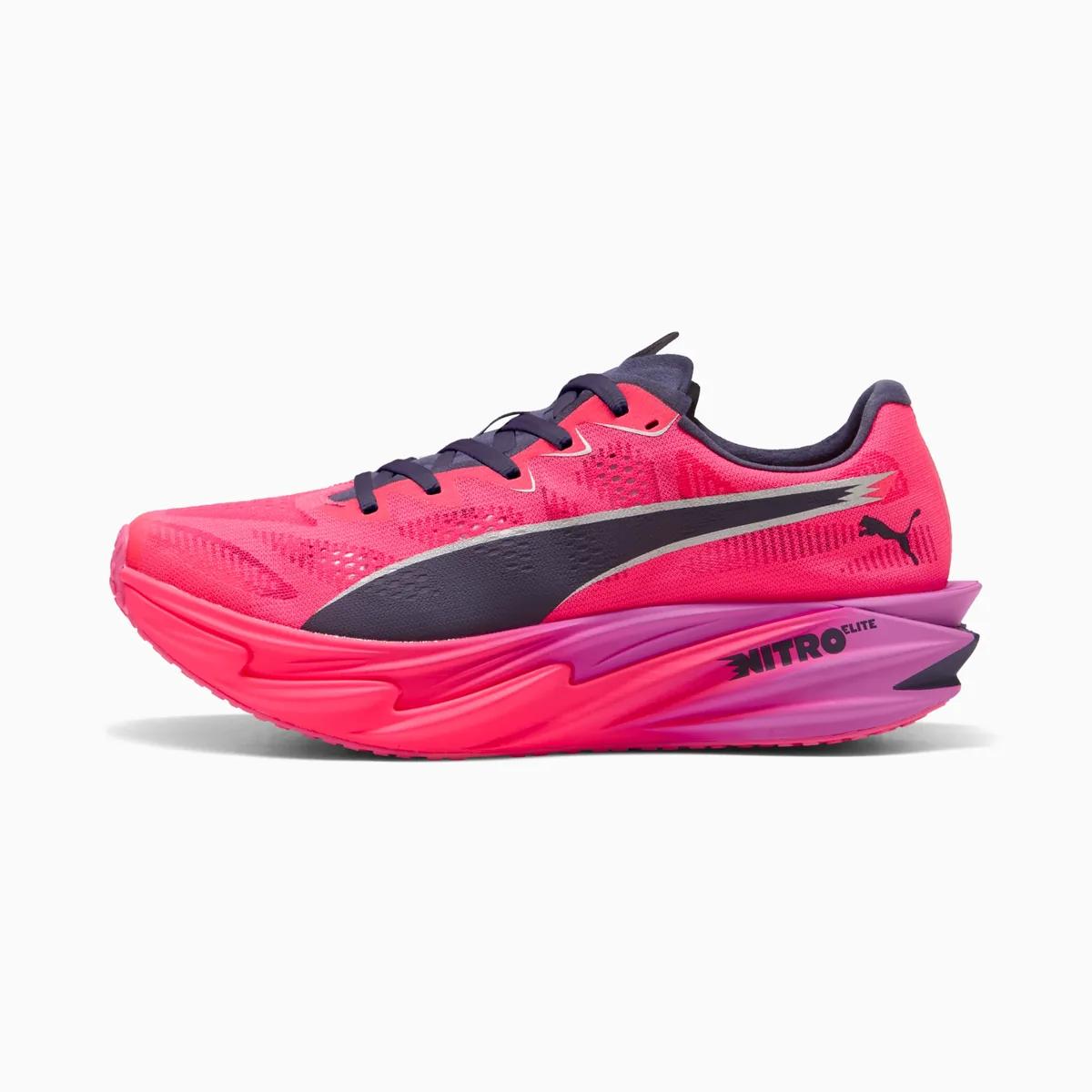 The PUMA x HYROX Deviate Nitro Elite 4 in pink and plum.