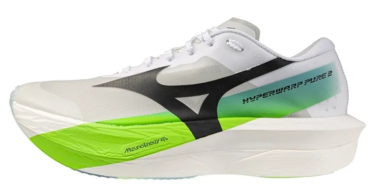 The Mizuno Hyperwarp Pure 2 in white, black and lime green.