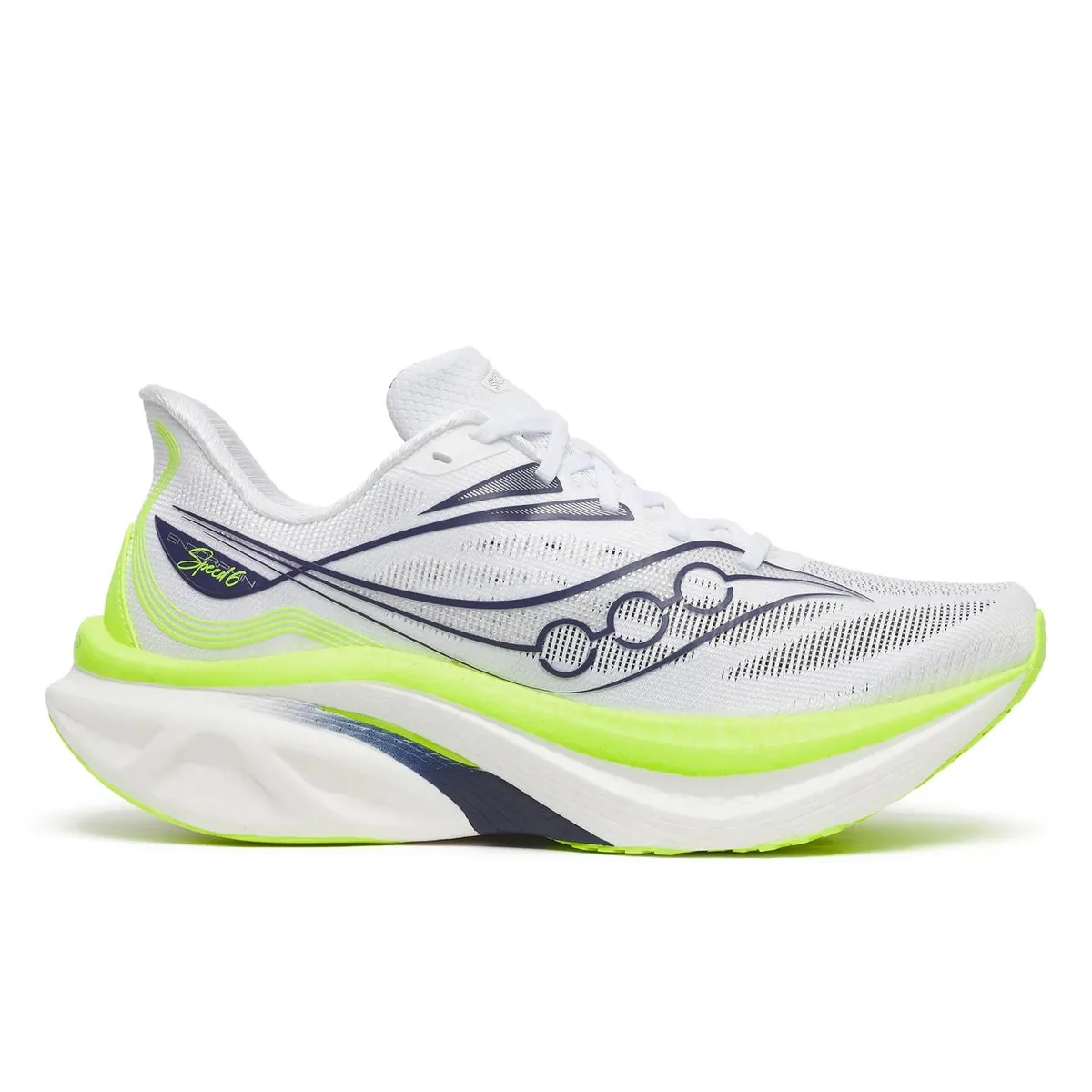 The men’s Saucony Endorphin Speed 6 in white and citron.